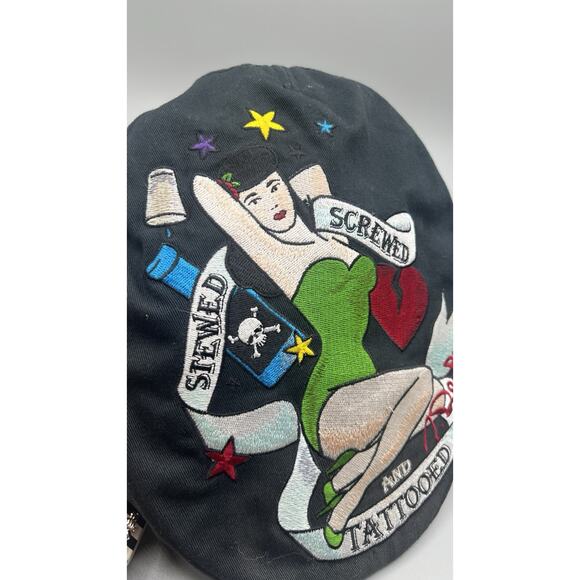 Ed Hardy Stewed Screwed Tattooed Dempsy Flat‎ Hat Pinup Girl One Size Adult Y2K - Picture 8 of 8